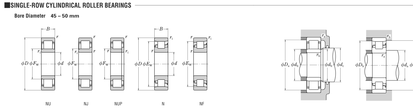 NU2309E NSK Cylindrical Roller bearing catalogue drawing