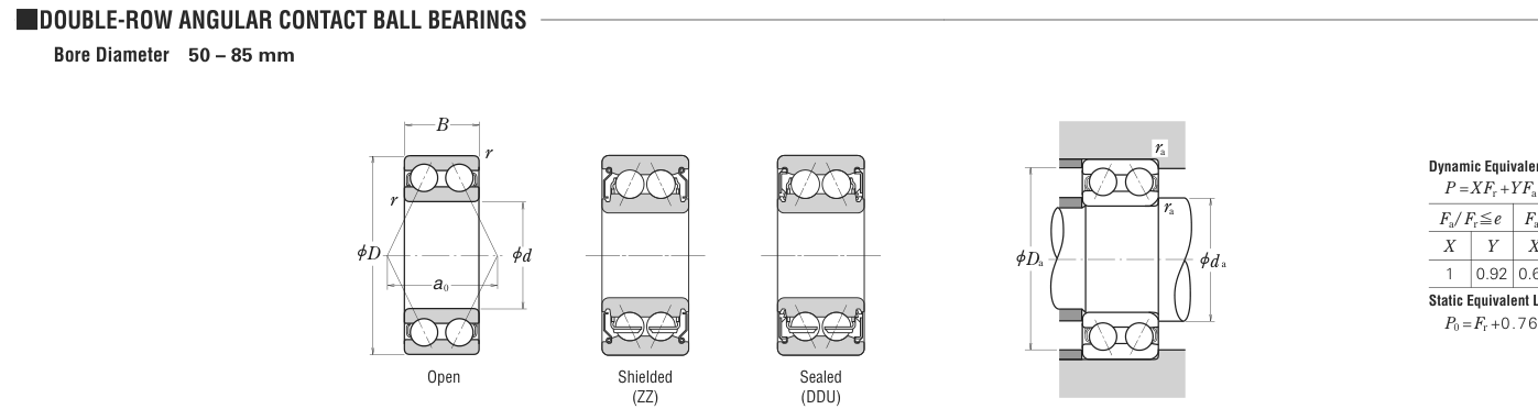 5210AZZ NSK Precision / Angular Contact bearing catalogue drawing
