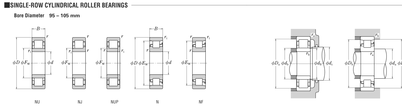 NU321E NSK Cylindrical Roller bearing catalogue drawing